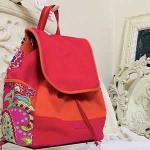 Canvas/Cotton Backpack Pink Orange Floral Paisley